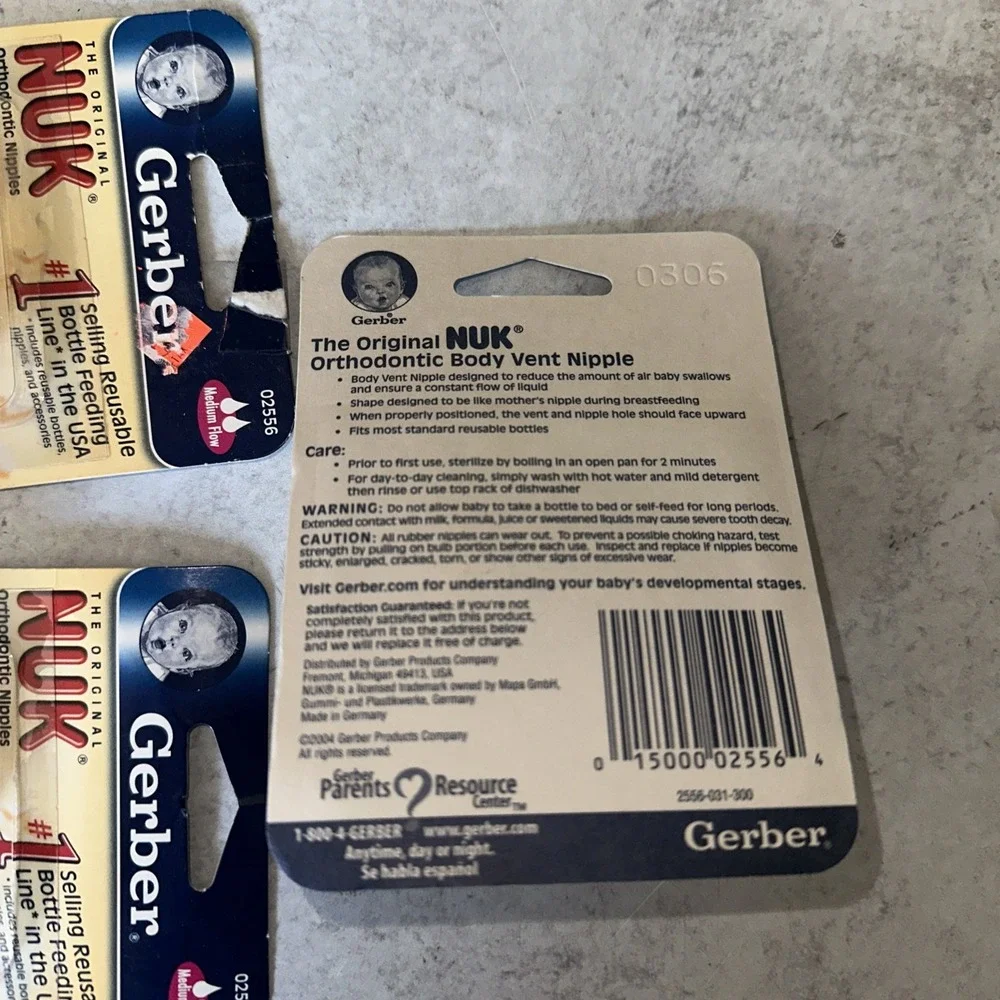 3- 2pk Vintage 2004 Gerber NUK Orthodontic Latex Bottle Nipples Medium Flow NOS
